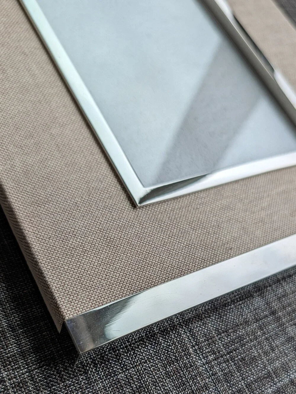 POTTERY BARN linen and chrome picture frame 4x6